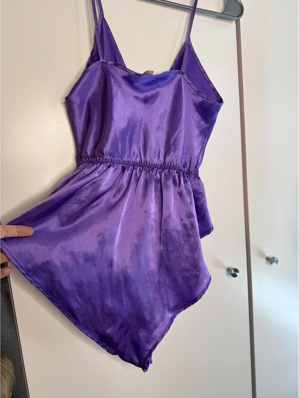 Vintage Purple Satin Romper with Elastic Waist